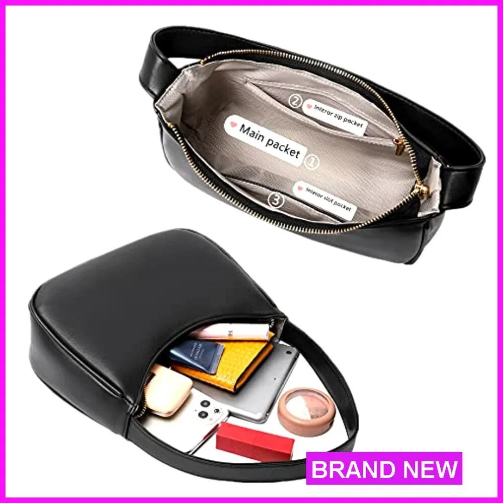 Mini Hobo Shoulder Bag Tote Clutch Vegan Leather Zipper Closure Elegant